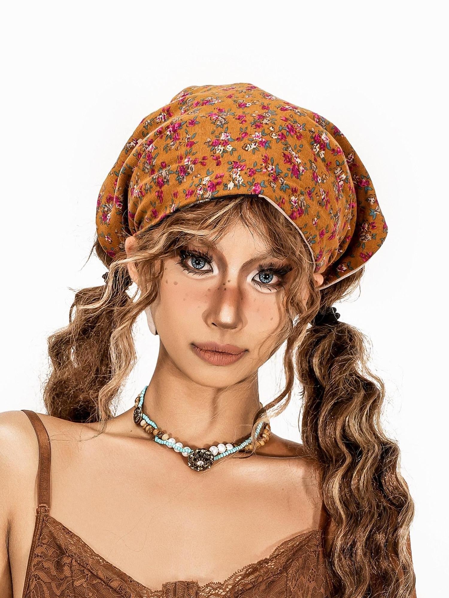sugartiger Caramel Leopard Vintage Ditsy Floral Women's Rectangular Printed Headdresses
