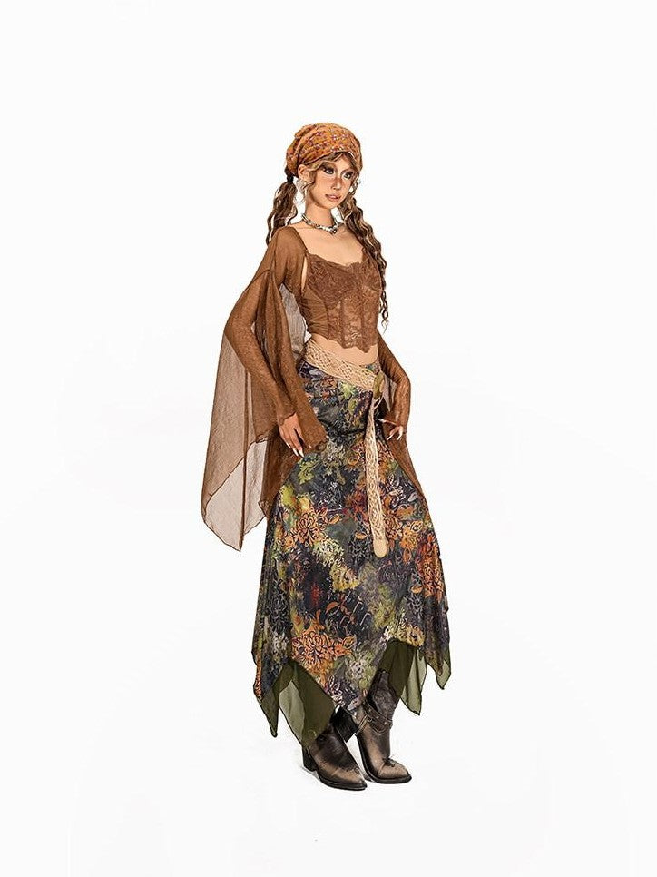 sugartiger Caramel Leopard Vintage Ditsy Floral Women's Rectangular Printed Headdresses
