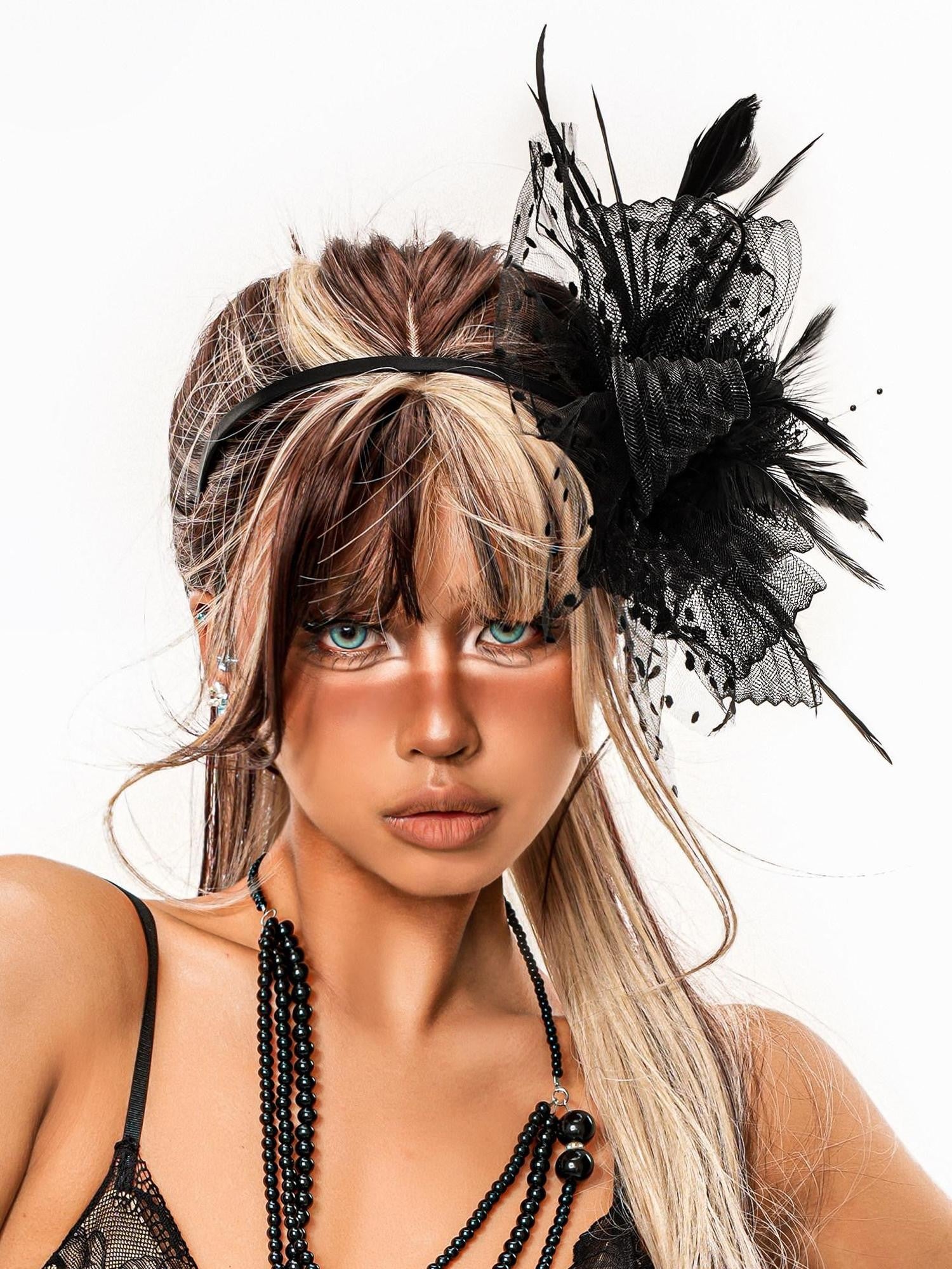 sugartiger Caramel Leopard Vintage Gothic Handmade Women's Feather Headdresses