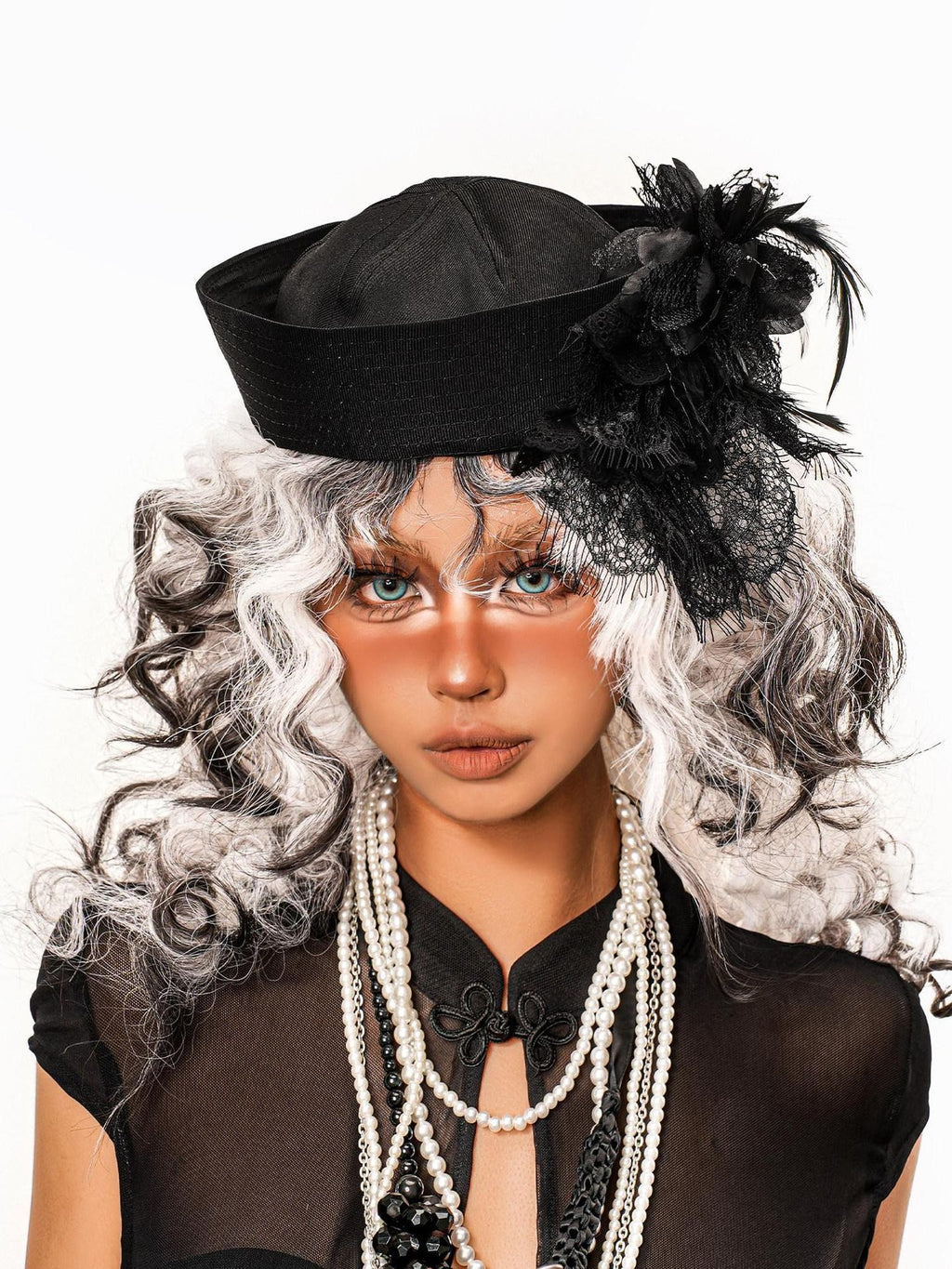 sugartiger Caramel Leopard Vintage Hepburn Women's Lace Mesh Spliced Round Top Headdresses