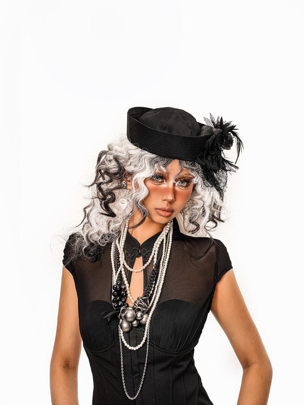 sugartiger Caramel Leopard Vintage Hepburn Women's Lace Mesh Spliced Round Top Headdresses