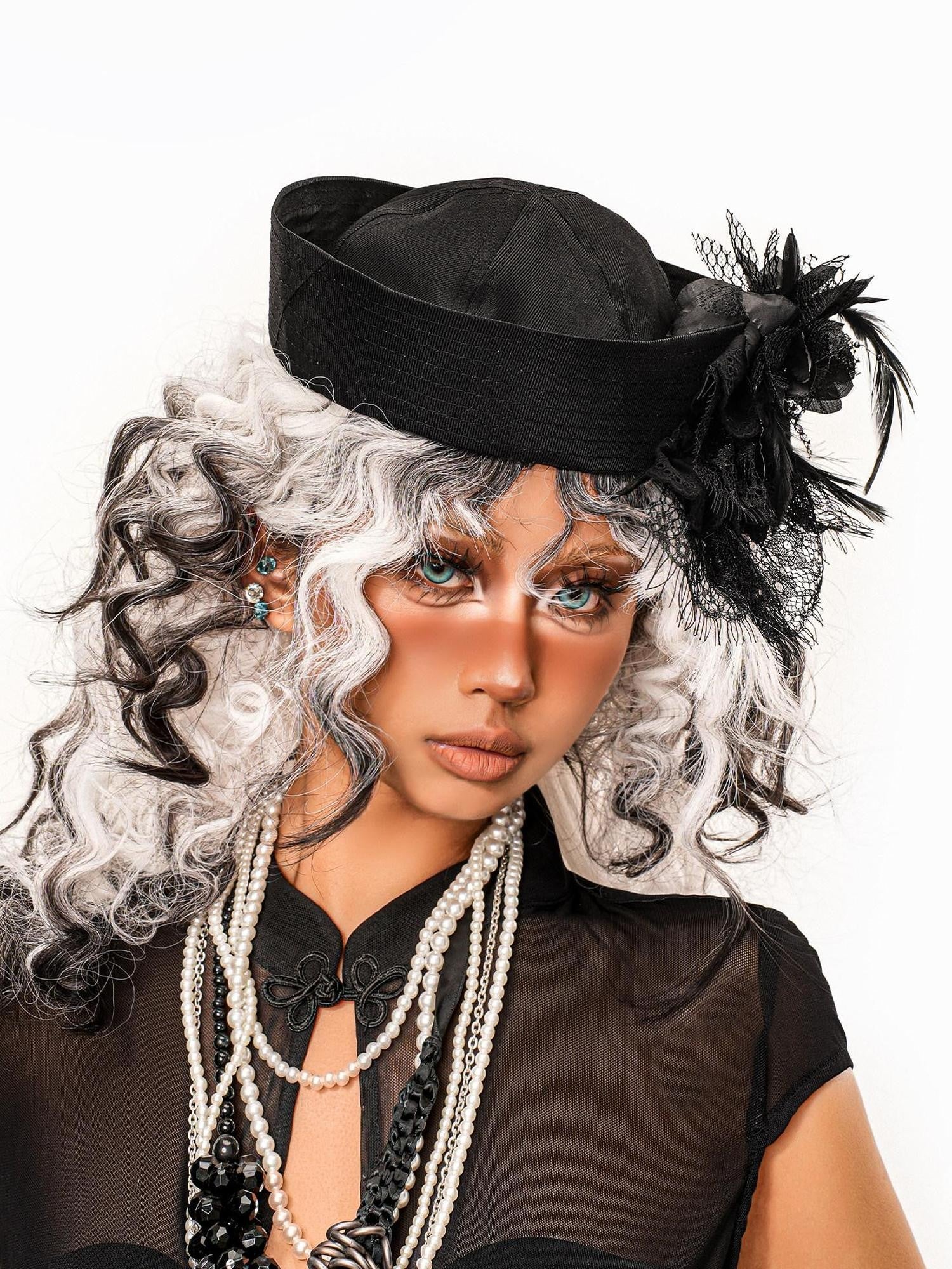 sugartiger Caramel Leopard Vintage Hepburn Women's Lace Mesh Spliced Round Top Headdresses