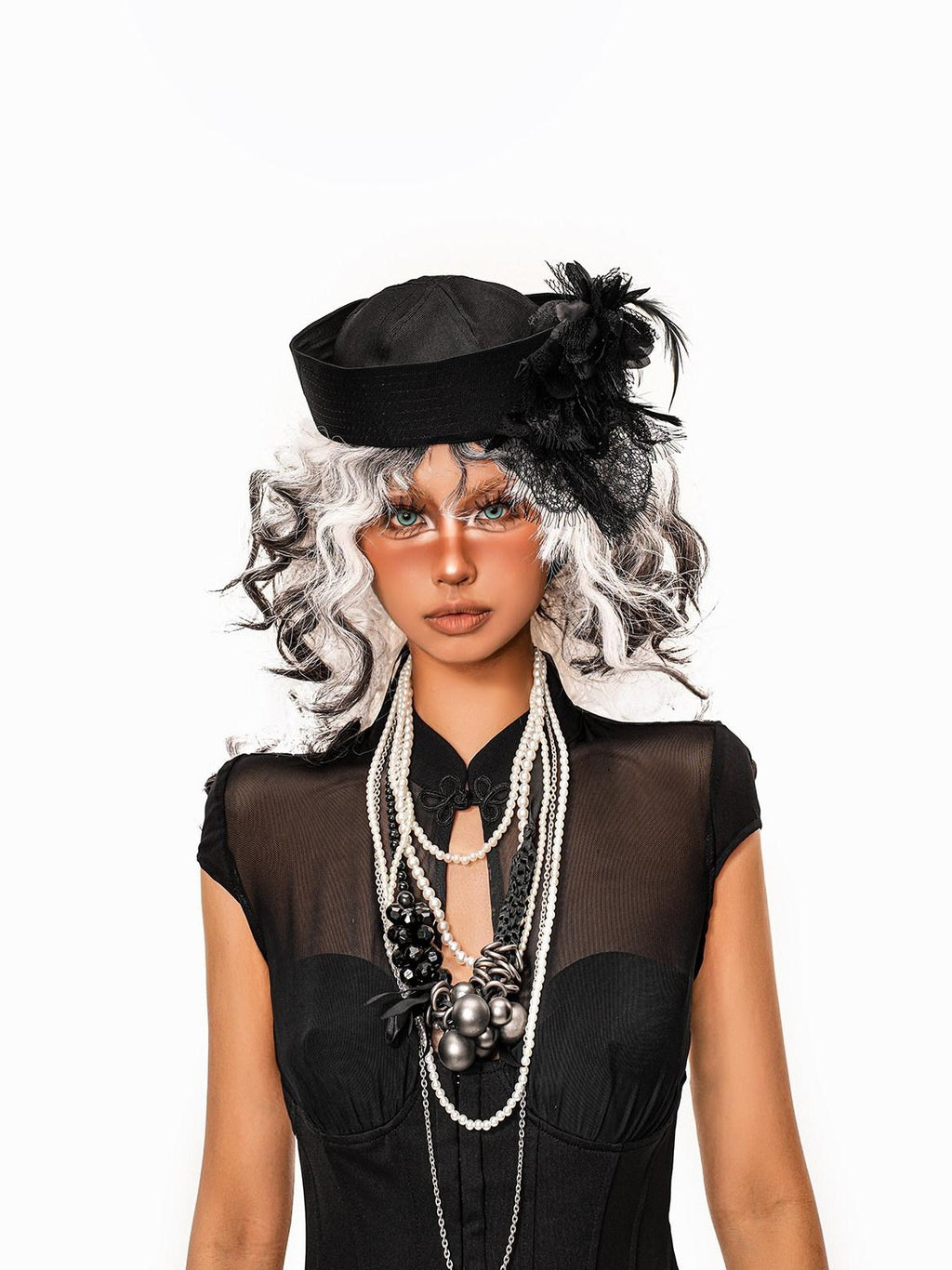 sugartiger Caramel Leopard Vintage Hepburn Women's Lace Mesh Spliced Round Top Headdresses