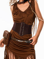 sugartiger Caramel Leopard Vintage Lace Up Waist Cincher Wide Punk Layering Women's Belts
