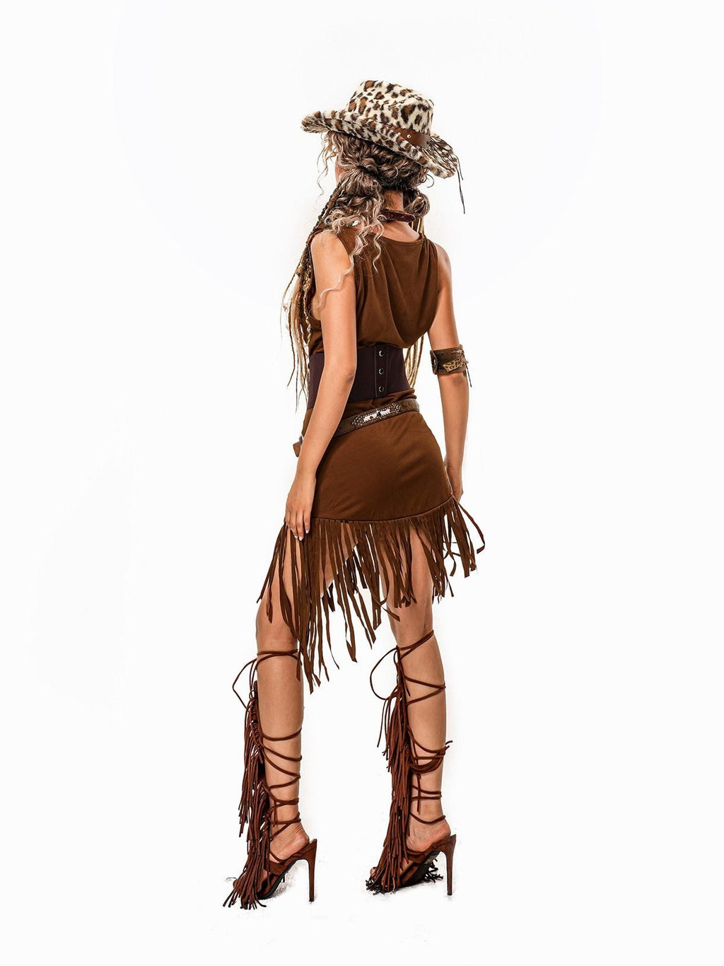 sugartiger Caramel Leopard Vintage Lace Up Waist Cincher Wide Punk Layering Women's Belts