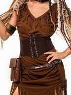 sugartiger Caramel Leopard Vintage Lace Up Waist Cincher Wide Punk Layering Women's Belts