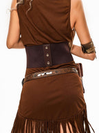 sugartiger Caramel Leopard Vintage Lace Up Waist Cincher Wide Punk Layering Women's Belts