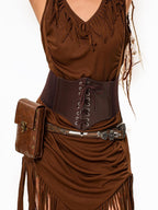 sugartiger Caramel Leopard Vintage Lace Up Waist Cincher Wide Punk Layering Women's Belts