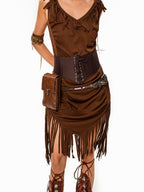 sugartiger Caramel Leopard Vintage Lace Up Waist Cincher Wide Punk Layering Women's Belts