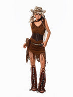sugartiger Caramel Leopard Vintage Lace Up Waist Cincher Wide Punk Layering Women's Belts