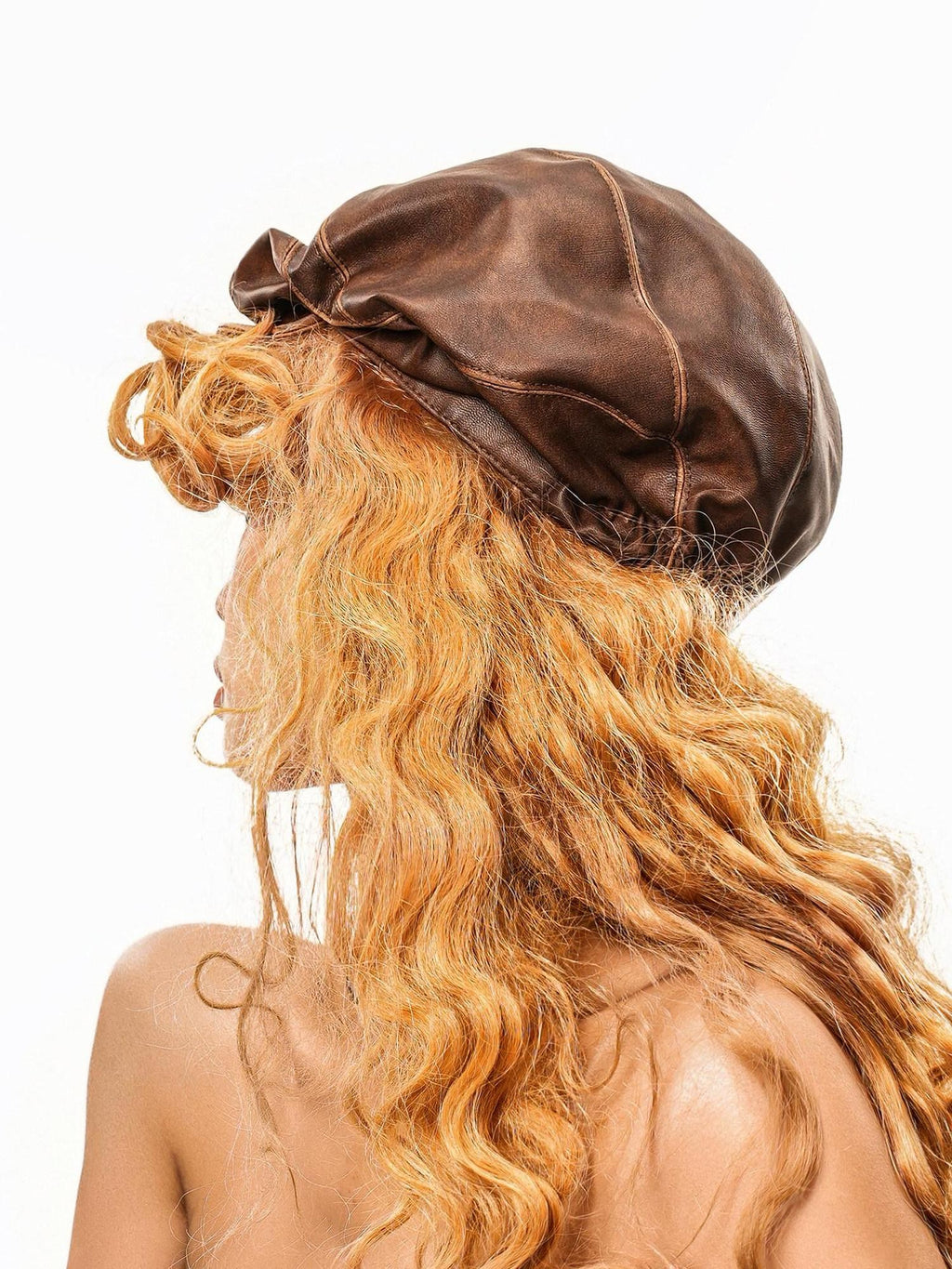 sugartiger Caramel Leopard Vintage Pleated Irregular Octagonal Women's Leather Berets