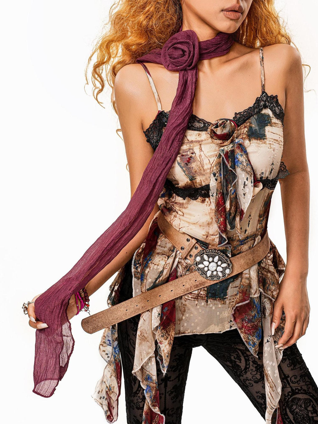 sugartiger Caramel Leopard Vintage Rose Print Lightweight Women's Silk Scarves & Shawls