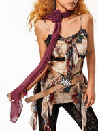 sugartiger Caramel Leopard Vintage Rose Print Lightweight Women's Silk Scarves & Shawls