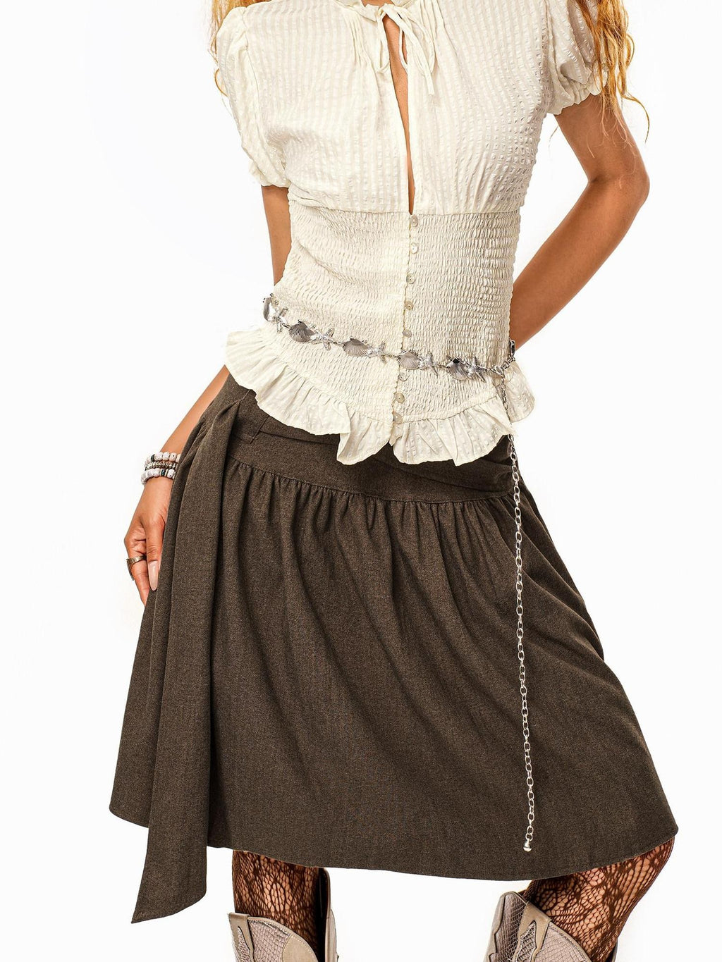 sugartiger Caramel Leopard Vintage Silver Shell Chain Women's Metal Belts