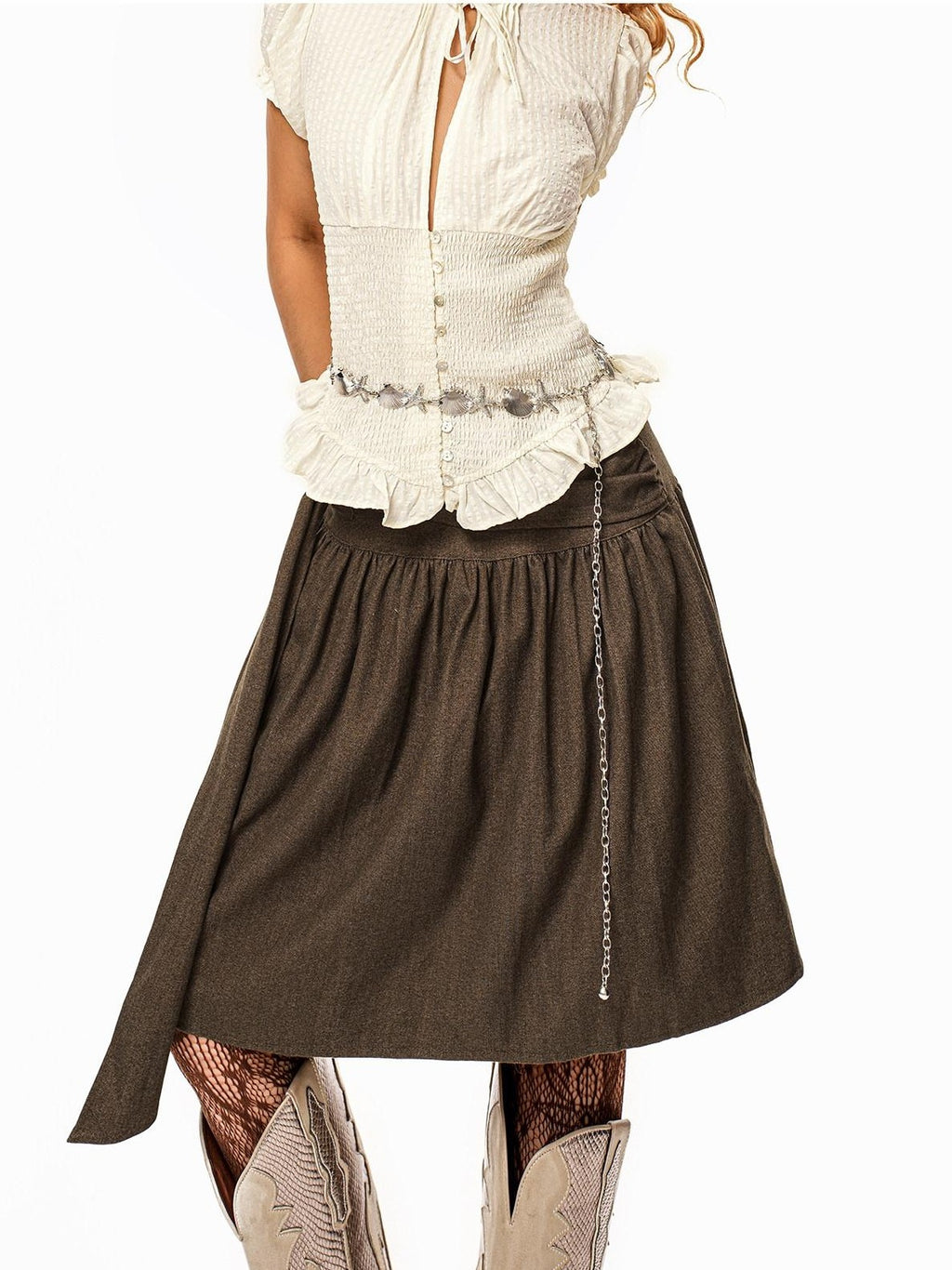 sugartiger Caramel Leopard Vintage Silver Shell Chain Women's Metal Belts