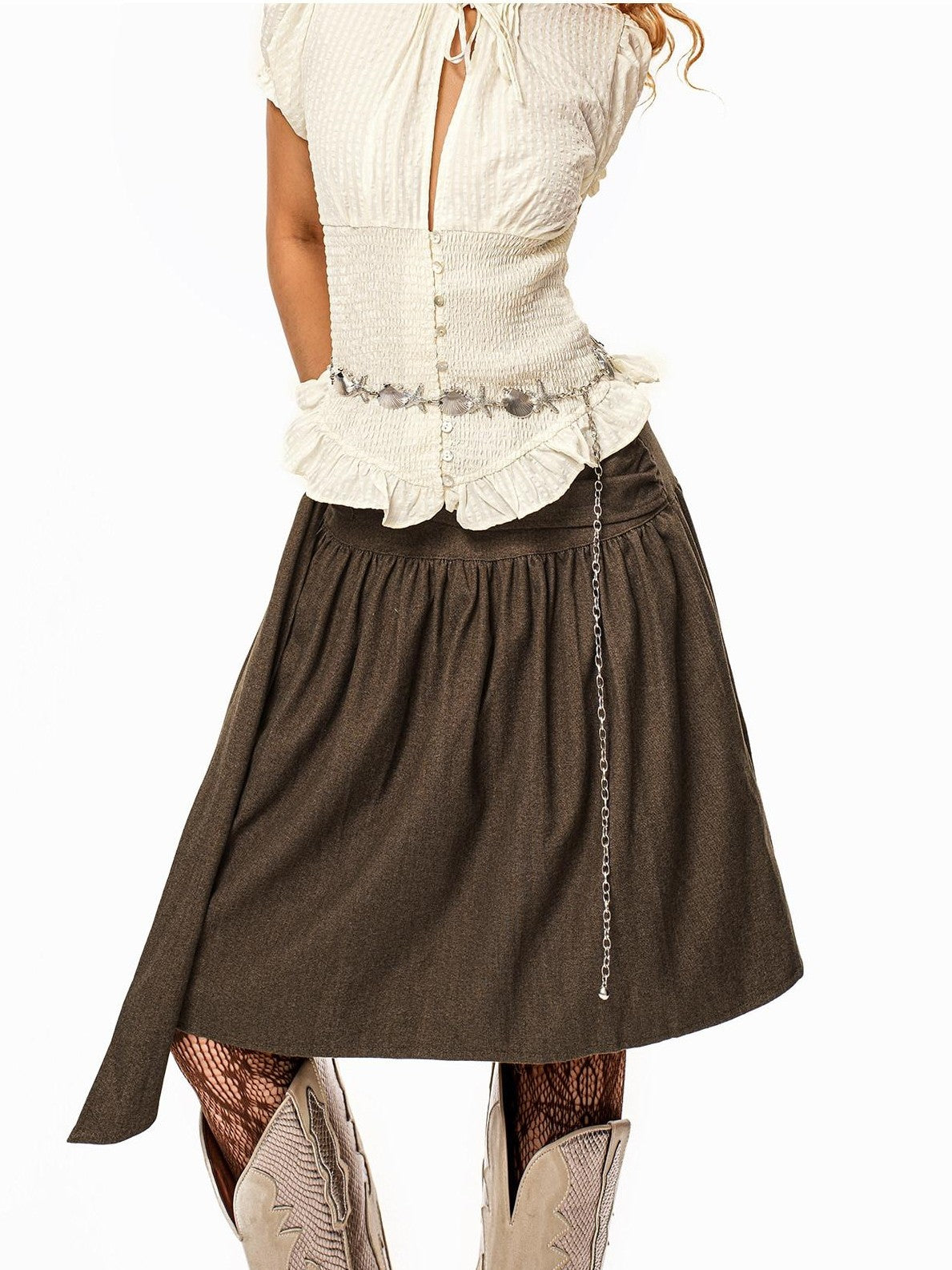 sugartiger Caramel Leopard Vintage Silver Shell Chain Women's Metal Belts