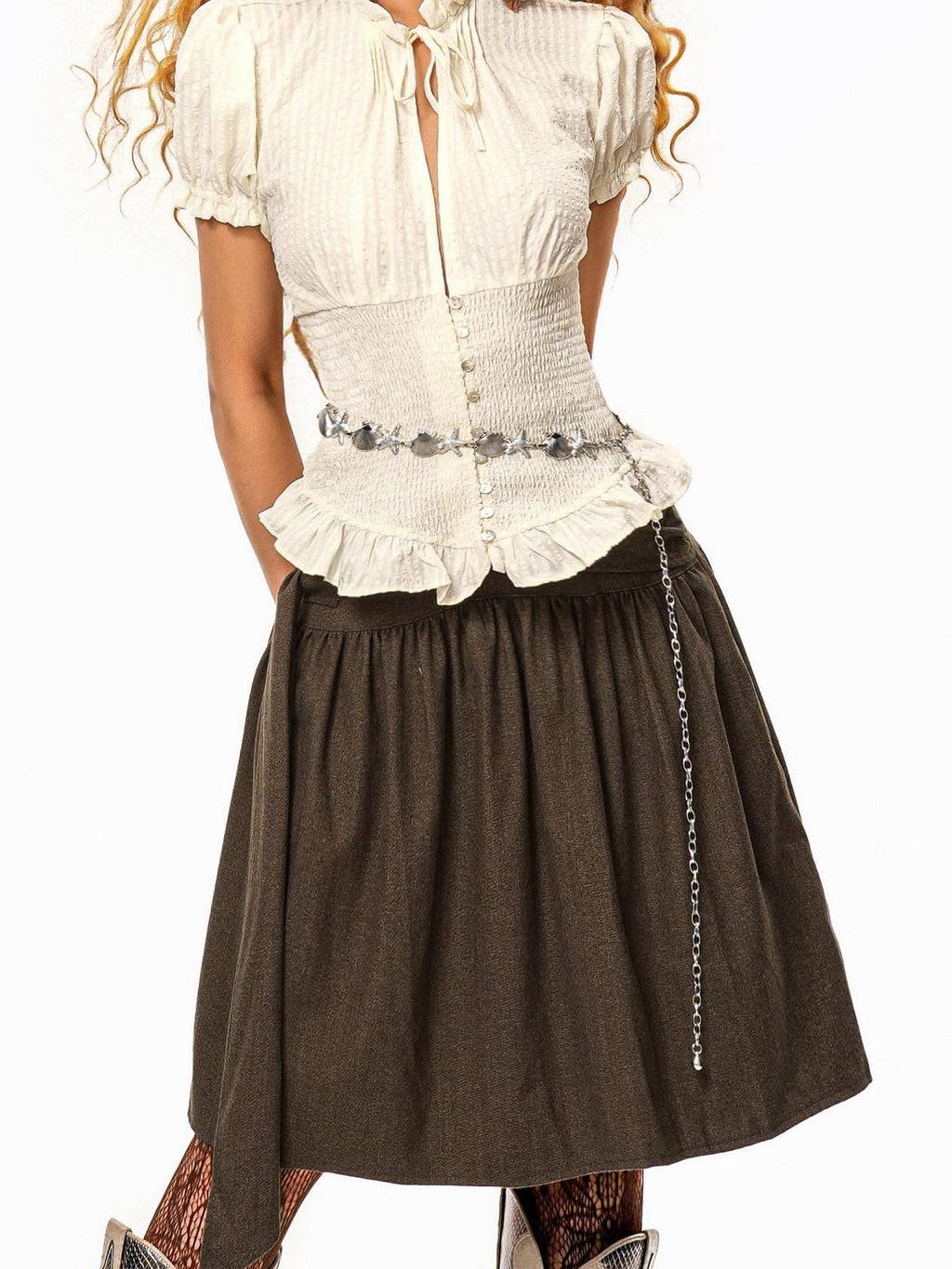 sugartiger Caramel Leopard Vintage Silver Shell Chain Women's Metal Belts