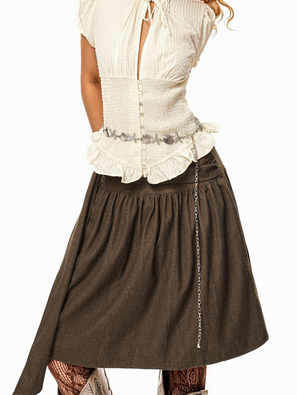 sugartiger Caramel Leopard Vintage Silver Shell Chain Women's Metal Belts