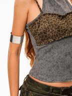 sugartiger Caramel Leopard Vintage Wide Open Cuff Punk Brushed Women's Silver Bracelets