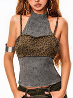 sugartiger Caramel Leopard Vintage Wide Open Cuff Punk Brushed Women's Silver Bracelets