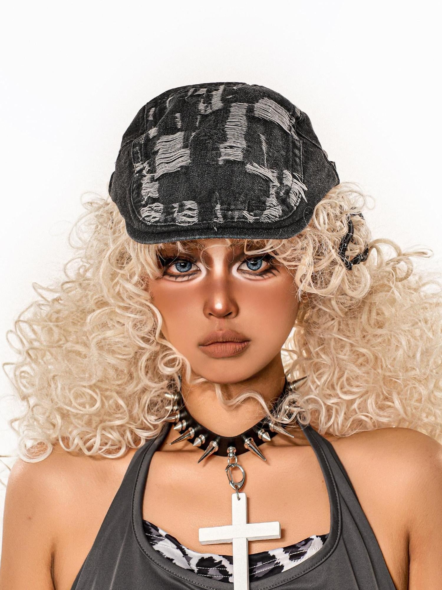 sugartiger Caramel Leopard Washed Adjustable Flat Top Painter Visor Women's Denim Berets