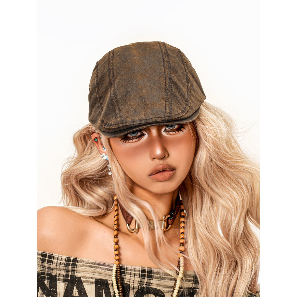 sugartiger_Caramel_Leopard_Washed_Distressed_Flat_Brim_Round_Top_Women's_Adjustable_Berets_1038187743490_MISSTT