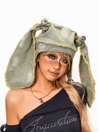 sugartiger Caramel Leopard Washed Distressed Rabbit Ear Vintage Women's Denim Hats