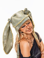 sugartiger Caramel Leopard Washed Distressed Rabbit Ear Vintage Women's Denim Hats