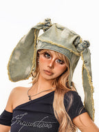 sugartiger Caramel Leopard Washed Distressed Rabbit Ear Vintage Women's Denim Hats