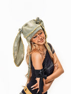sugartiger Caramel Leopard Washed Distressed Rabbit Ear Vintage Women's Denim Hats