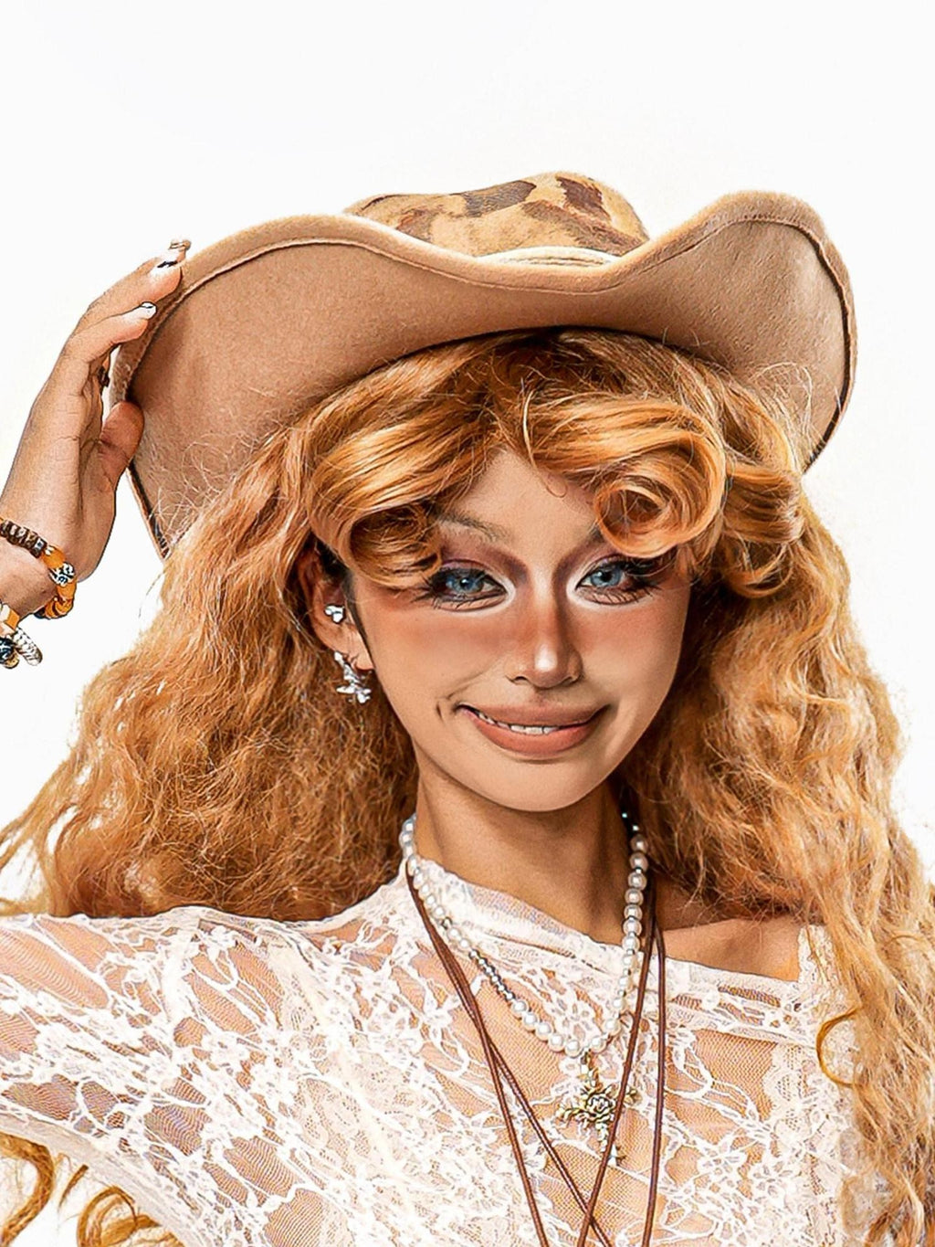 sugartiger Caramel Leopard Wide Brim Upturned Vintage Western Women's Cowboy Hats