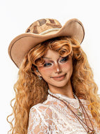 sugartiger Caramel Leopard Wide Brim Upturned Vintage Western Women's Cowboy Hats