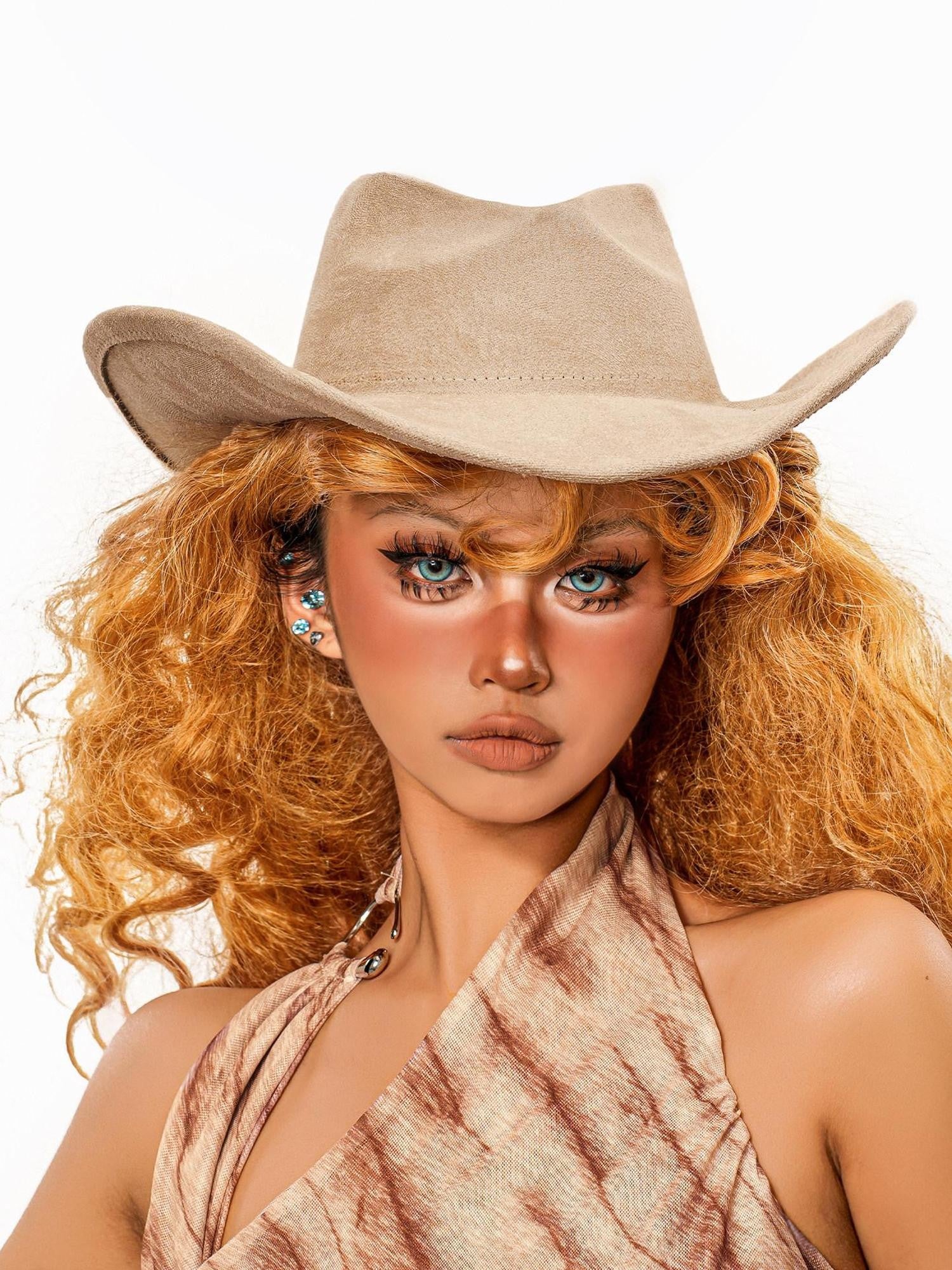 sugartiger Caramel Leopard Wide Brim Vintage Western Sun Protection Women's Cowboy Hats