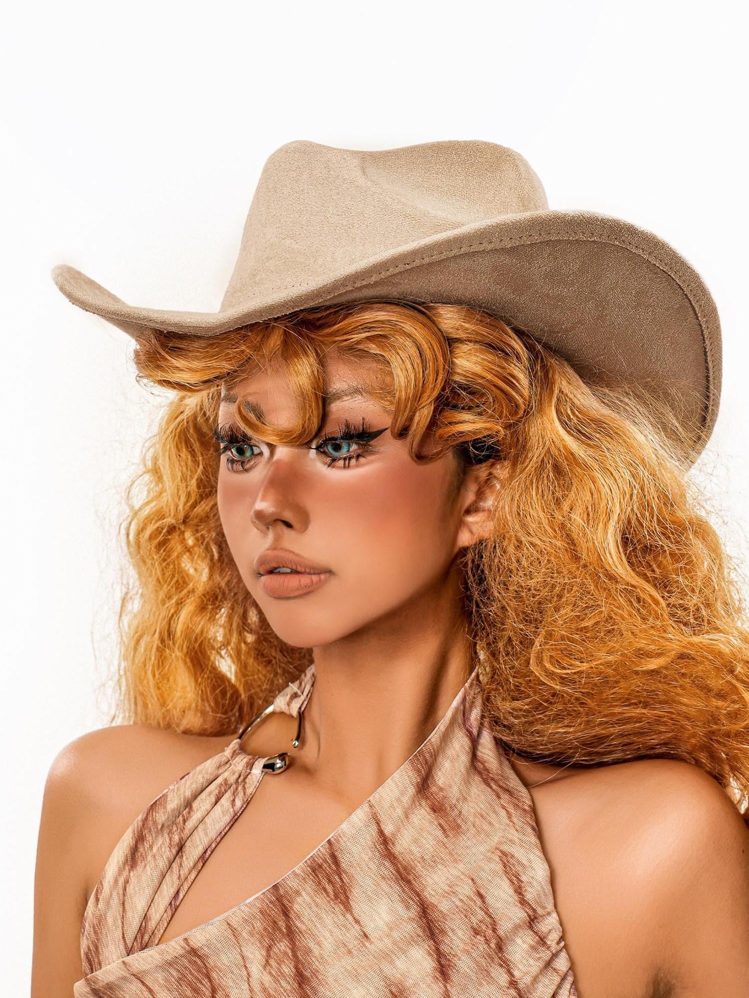 sugartiger Caramel Leopard Wide Brim Vintage Western Sun Protection Women's Cowboy Hats