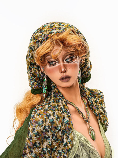sugartiger Caramel Leopard Yellow Green Patchwork Floral Women's Scarves & Shawls
