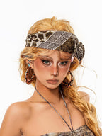 sugartiger Caramel Vintage Western Leopard Print Square Scarf Women's Silk Hair Accessories