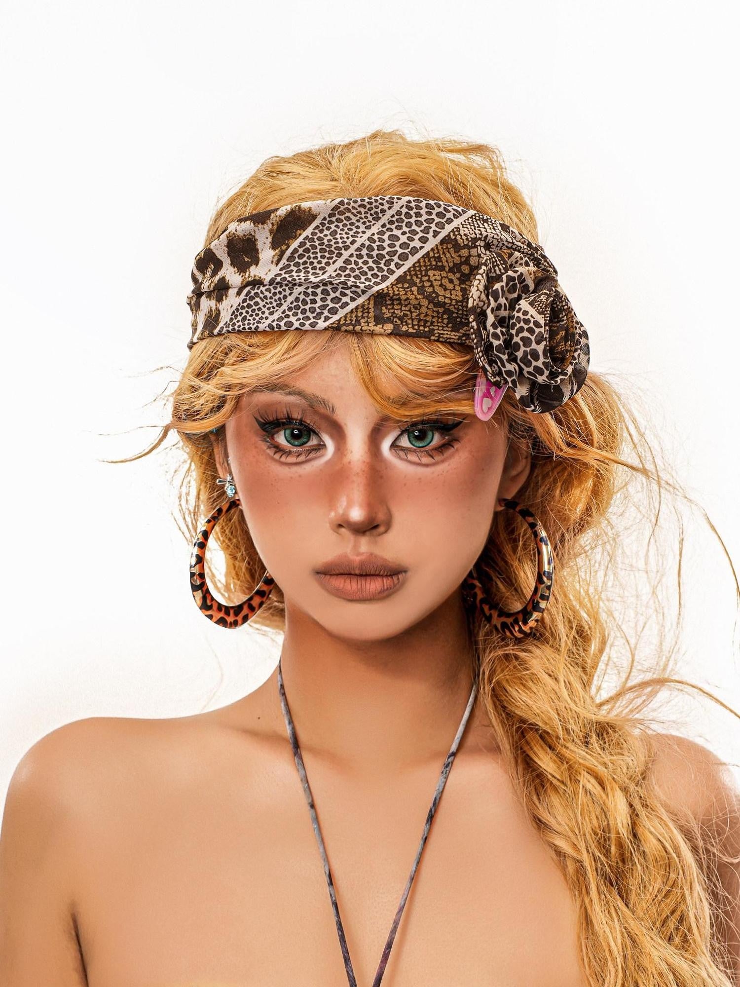 sugartiger Caramel Vintage Western Leopard Print Square Scarf Women's Silk Hair Accessories