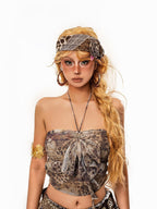sugartiger Caramel Vintage Western Leopard Print Square Scarf Women's Silk Hair Accessories