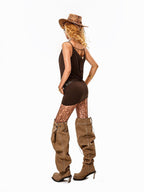 sugartiger Distressed Caramel Leopard Print Wide Brim Flat Top Women's Cowboy Hats