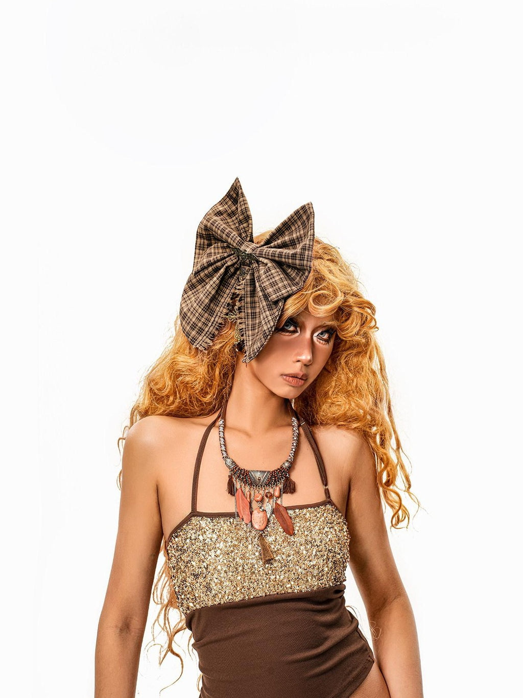 sugartiger Original Handmade Vintage Plaid Bow Slimming Headband Style Women's Headdresses