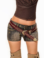 sugartiger Wine Red Leopard Patchwork Carved Floral Women's Printed Buckle Belts