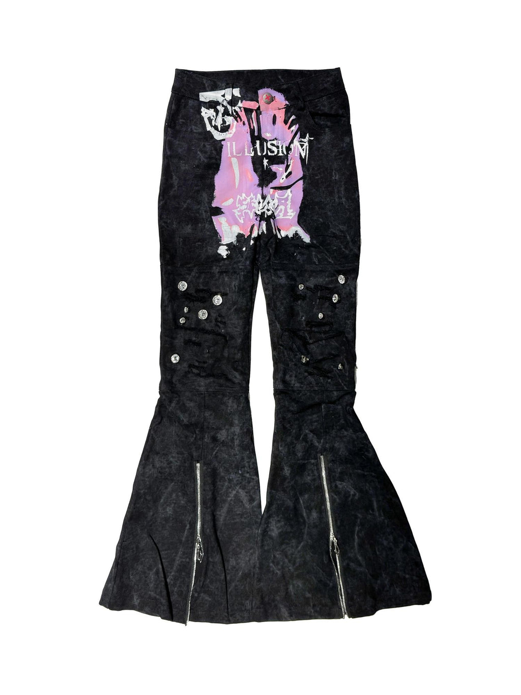 triSEGG Butterfly Print Distressed Slim Fit Women's Denim Flare Jeans