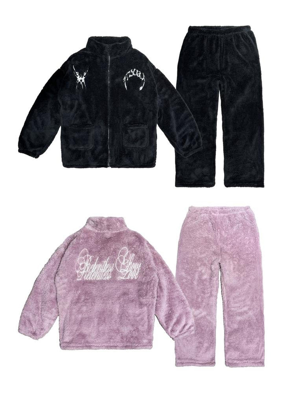triSEGG Embroidered Coral Fleece Long Sleeve Long Pants Women's Top & Pants Sets