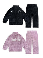 triSEGG Embroidered Coral Fleece Long Sleeve Long Pants Women's Top & Pants Sets