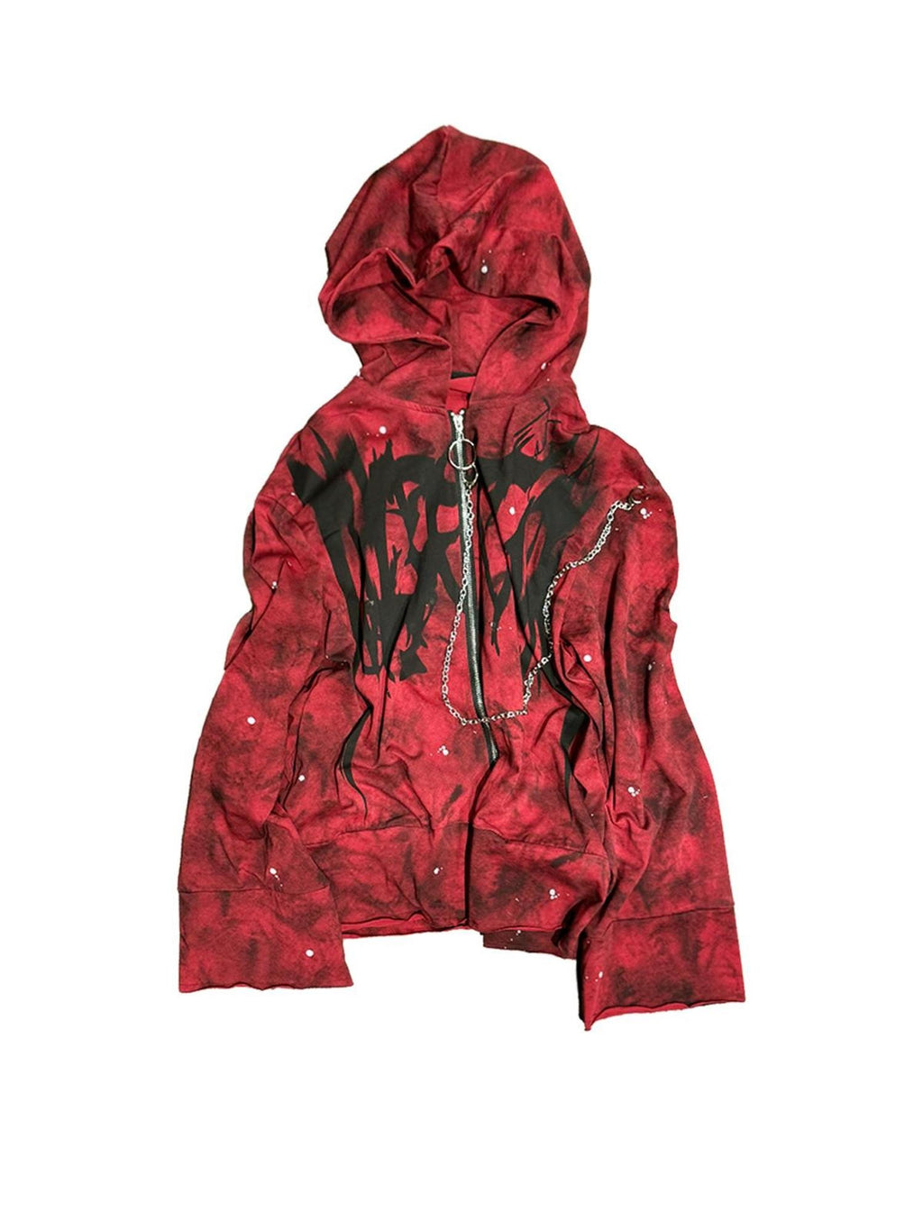 triSEGG Graffiti Print Distressed Zip Up Loose Fit Women's Cotton Hoodies
