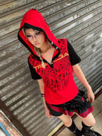 triSEGG Leopard Print Color Block Cross Button Short Sleeve Women's Cotton Hoodies