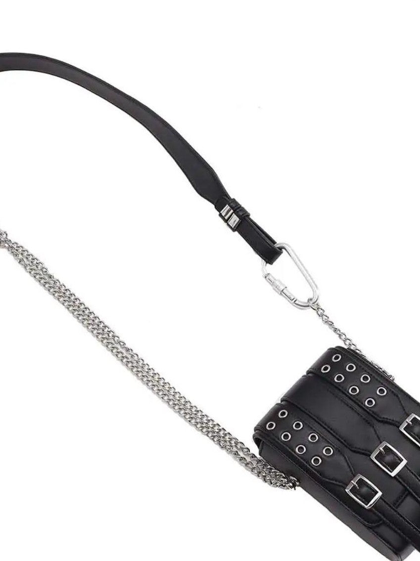 triSEGG Punk Metal Chain Rivet Studded Pu Square Cross Body Bags For Women's