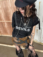 triSEGG Punk Metallic Chain Skull Stud Silver Embroidery Pu Women's Mini Skirts