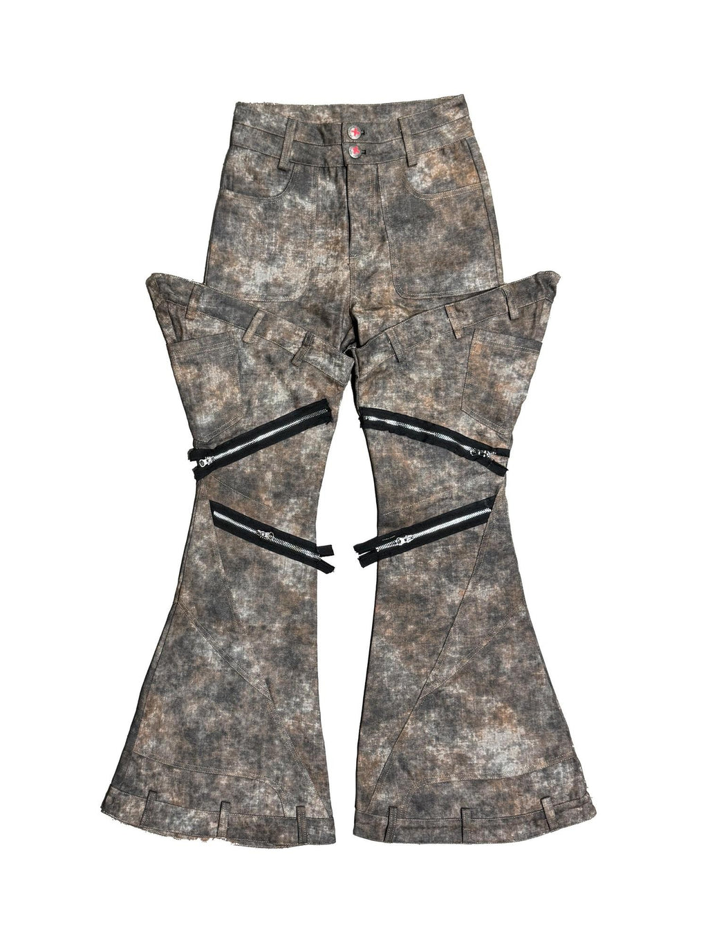 triSEGG Rust Distressed Zip Detail Structured Women's Wide-leg Jeans
