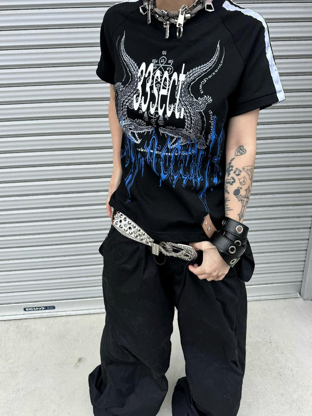 triSEGG Satin Webbing Print Crocodile Print Women's Cotton Short Sleeve T-shirts